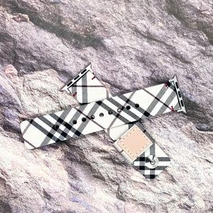 Plaid Checker Apple Watch Band, Leather Band Strap White 38/40/41/42/44/45 mm SE